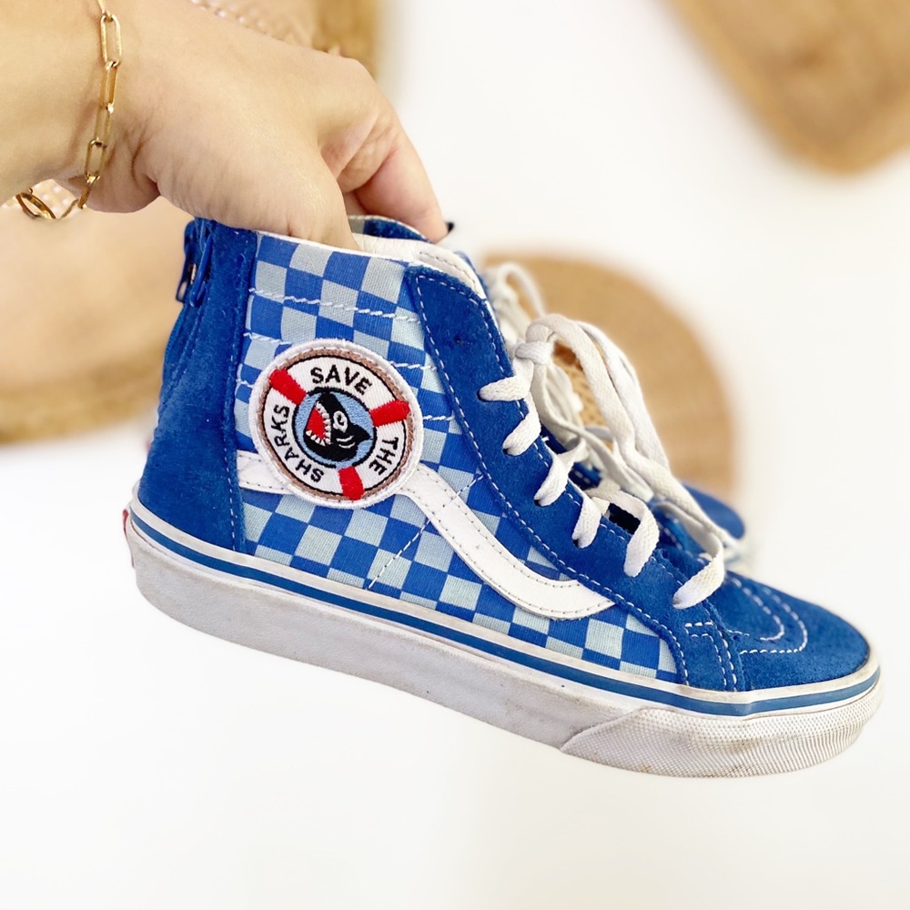 Vans Blue Checkered Shark Hightop Boys size 2